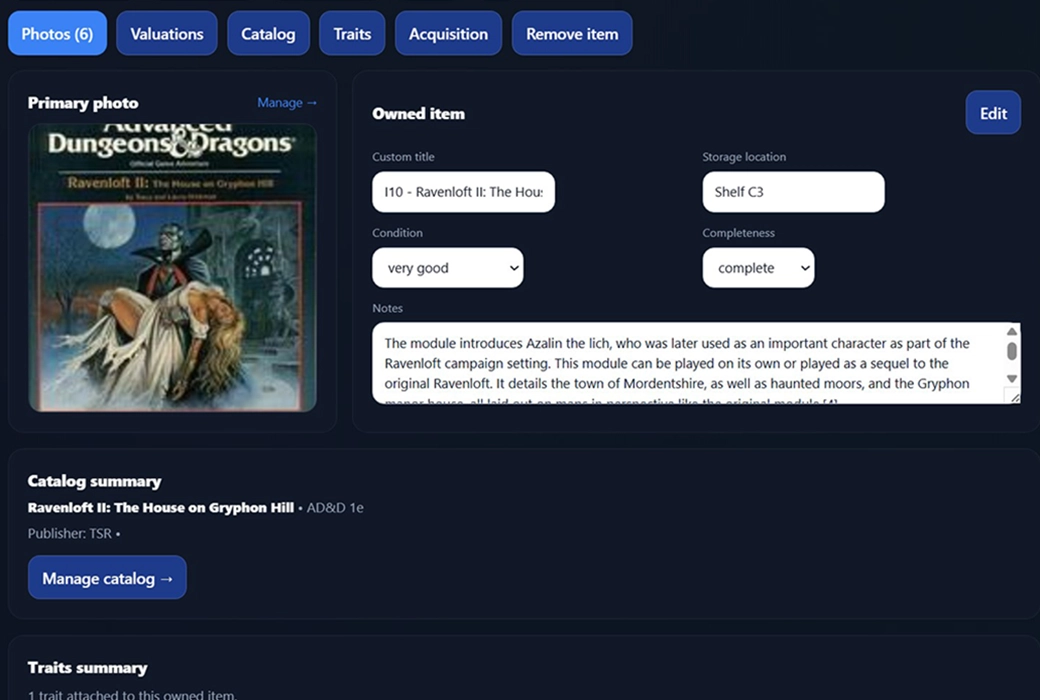 Item Details example